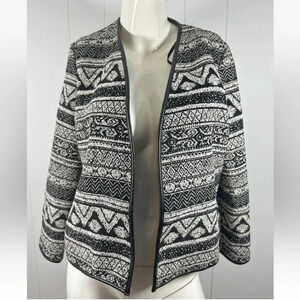 H&M Blazer Womens Tribal Open Front Jacket Black And White Size 8
